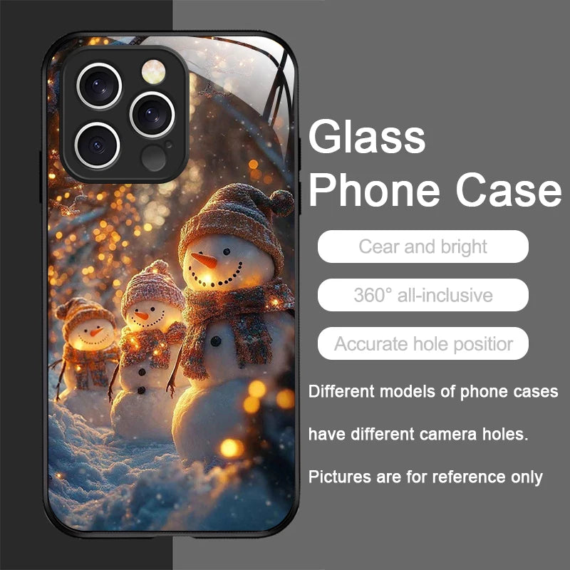 iPhone Winter Christmas Snowman Pattern Tempered Glass Phone Case