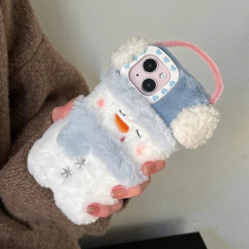 iPhone Winter Plush Snowman Christmas Shockproof Cover