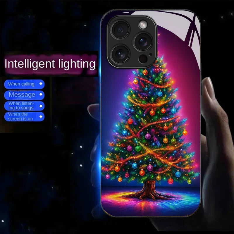 iPhone Tree Snow Night LED Glow In The Dark Phone Cases Christmas Cover