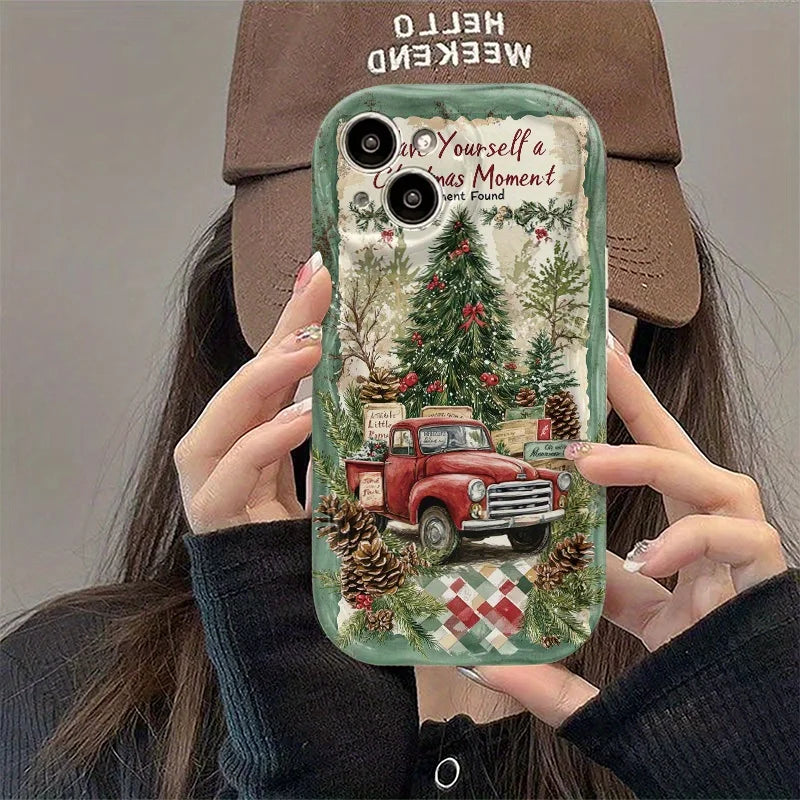 iPhone Christmas Vibe Pinecone Tree Truck 3D Wave Phone Case