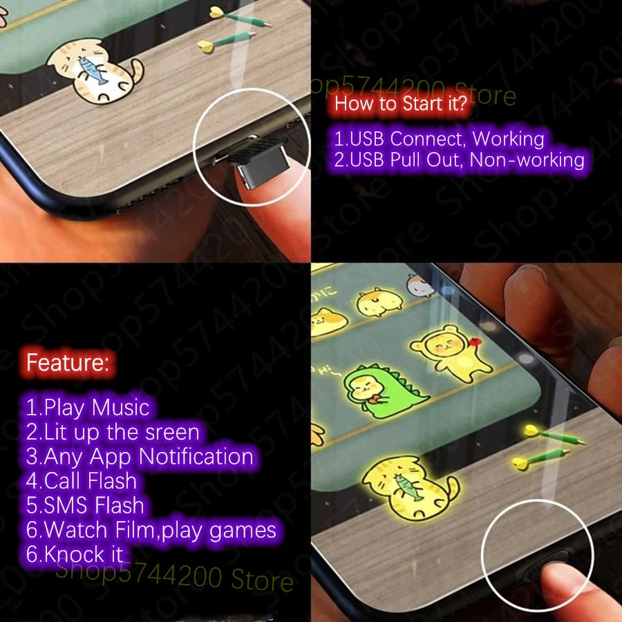 iPhone Flower Smart LED Light Luminous Tempered Glass Back Cover