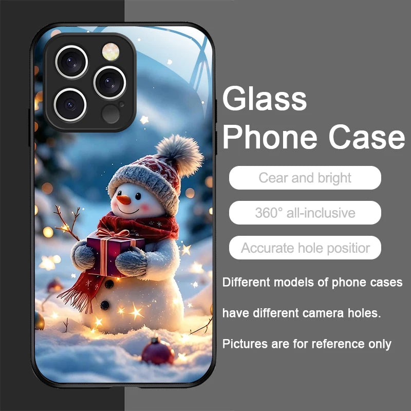 iPhone Winter Christmas Snowman Pattern Tempered Glass Phone Case