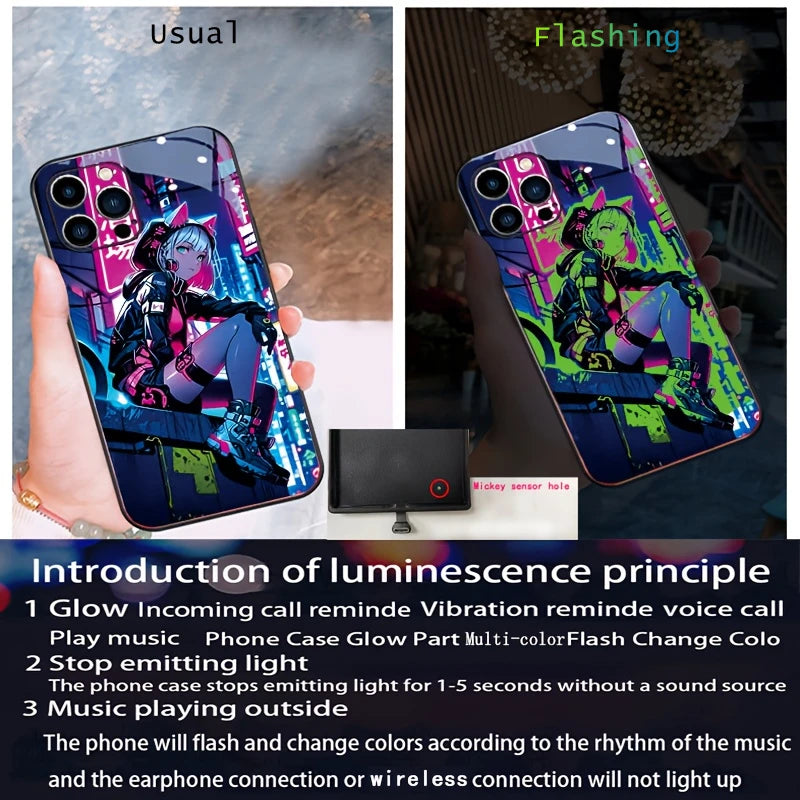 iPhone Neon City Cat Ear Girl LED Cases Cover