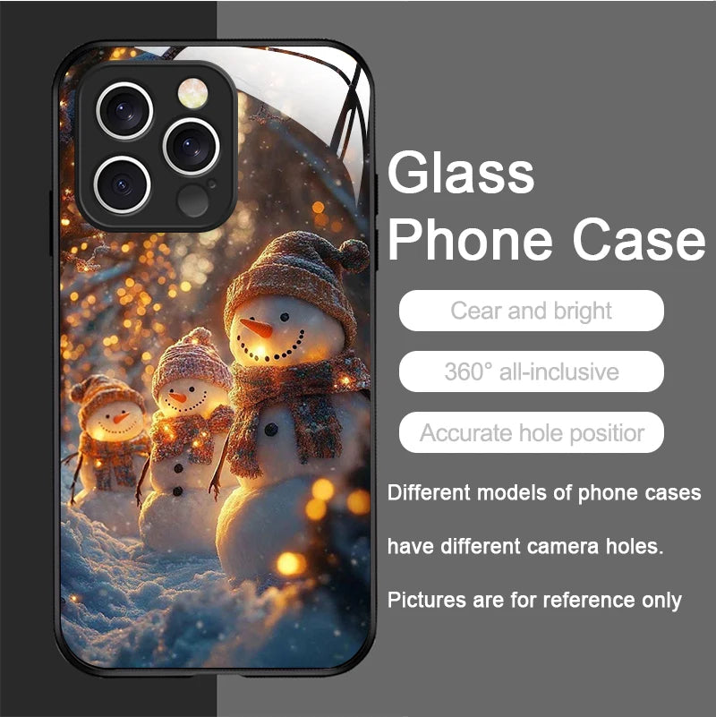iPhone Winter Christmas Snowman Pattern Tempered Glass Phone Case