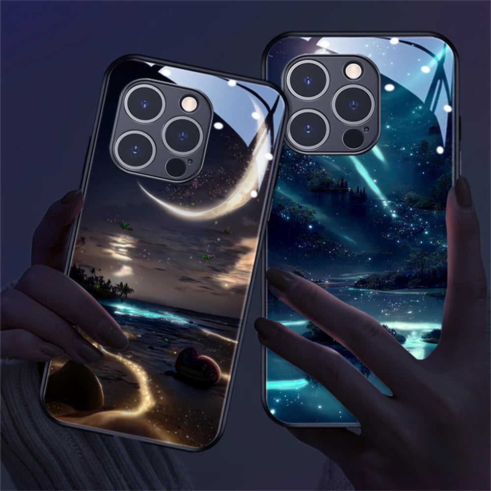 iPhone Beach Smart LED Light Glow Tempered Glass Phone Case