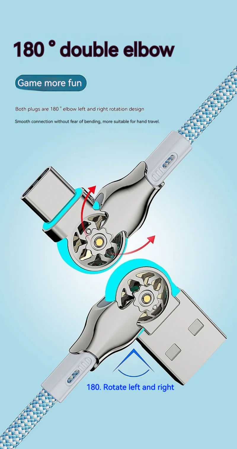 180 Degree Elbow Rotation USB A to Type C Cable