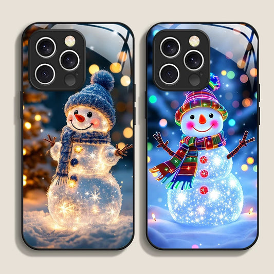 iPhone Winter Christmas Snowman Pattern Tempered Glass Phone Case