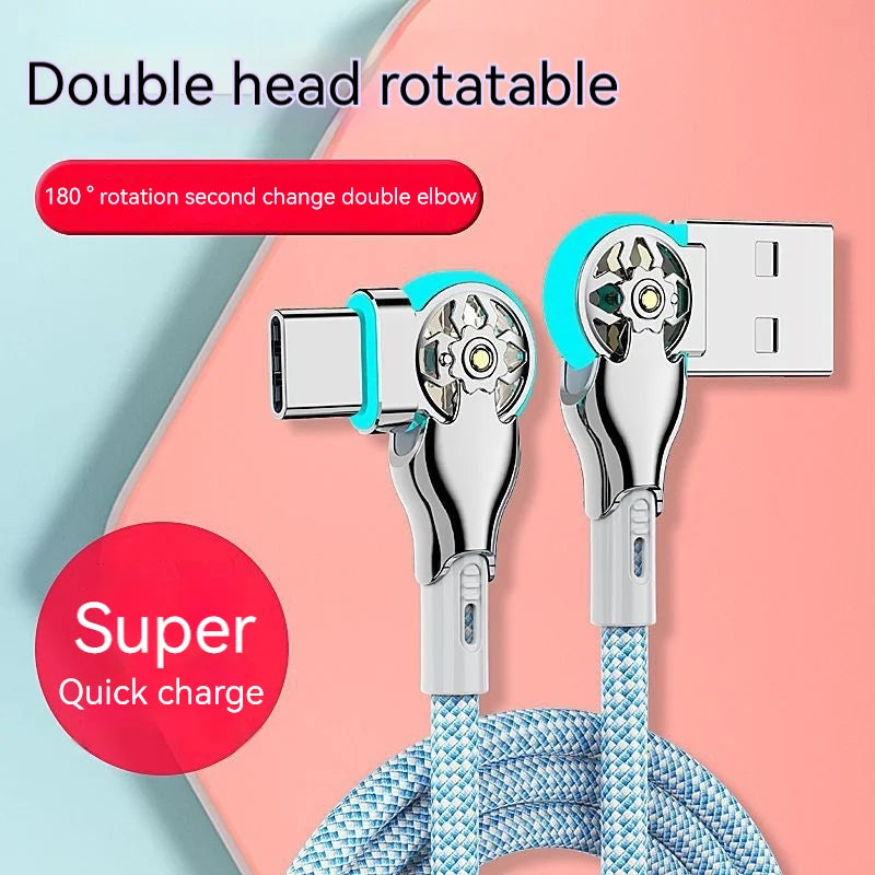 Fast Charging Cable 180 Degree Elbow Rotation USB A to Type C Cable with Light Zinc Alloy Braided Data Cable USB Micro Charger