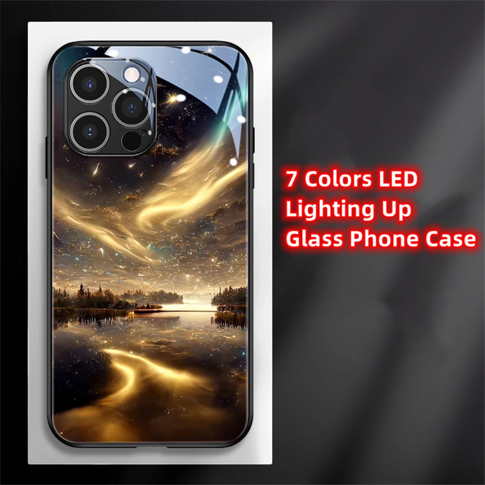 iPhone Beach Smart LED Light Glow Tempered Glass Phone Case