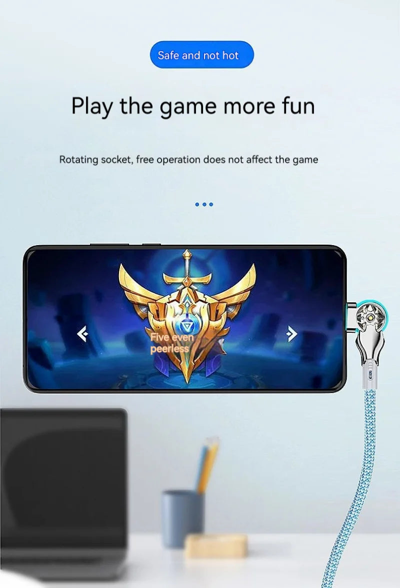 Fast Charging Cable 180 Degree Elbow Rotation USB A to Type C Cable with Light Zinc Alloy Braided Data Cable USB Micro Charger