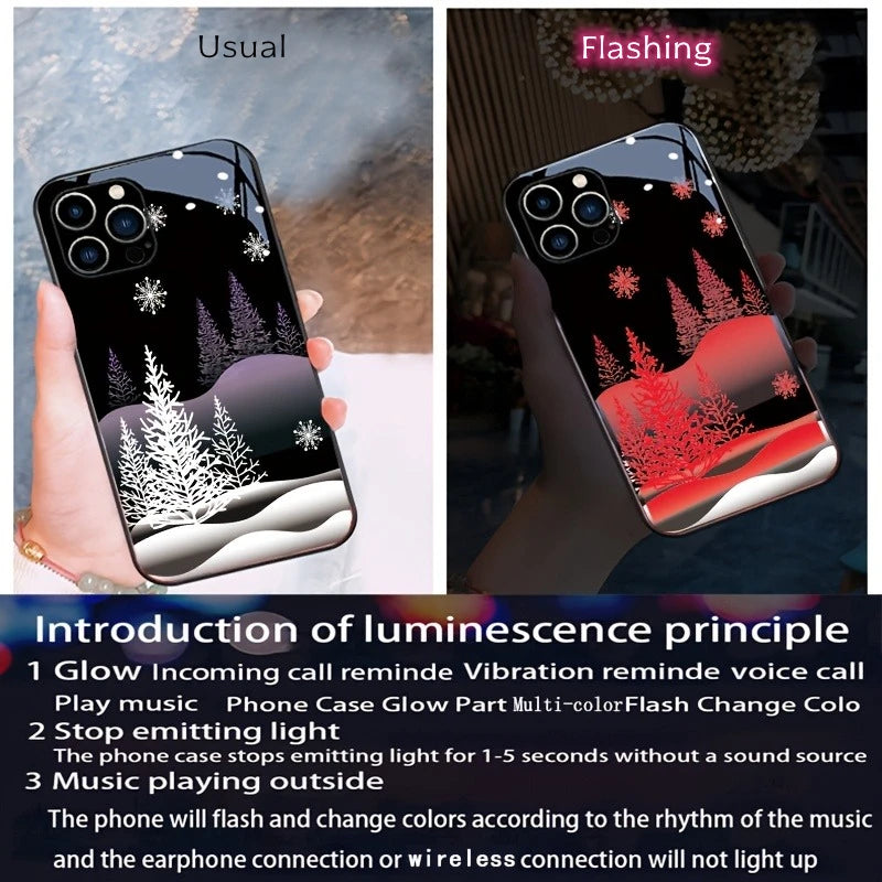 iPhone Tree Snow Night LED Glow In The Dark Phone Cases Christmas Cover