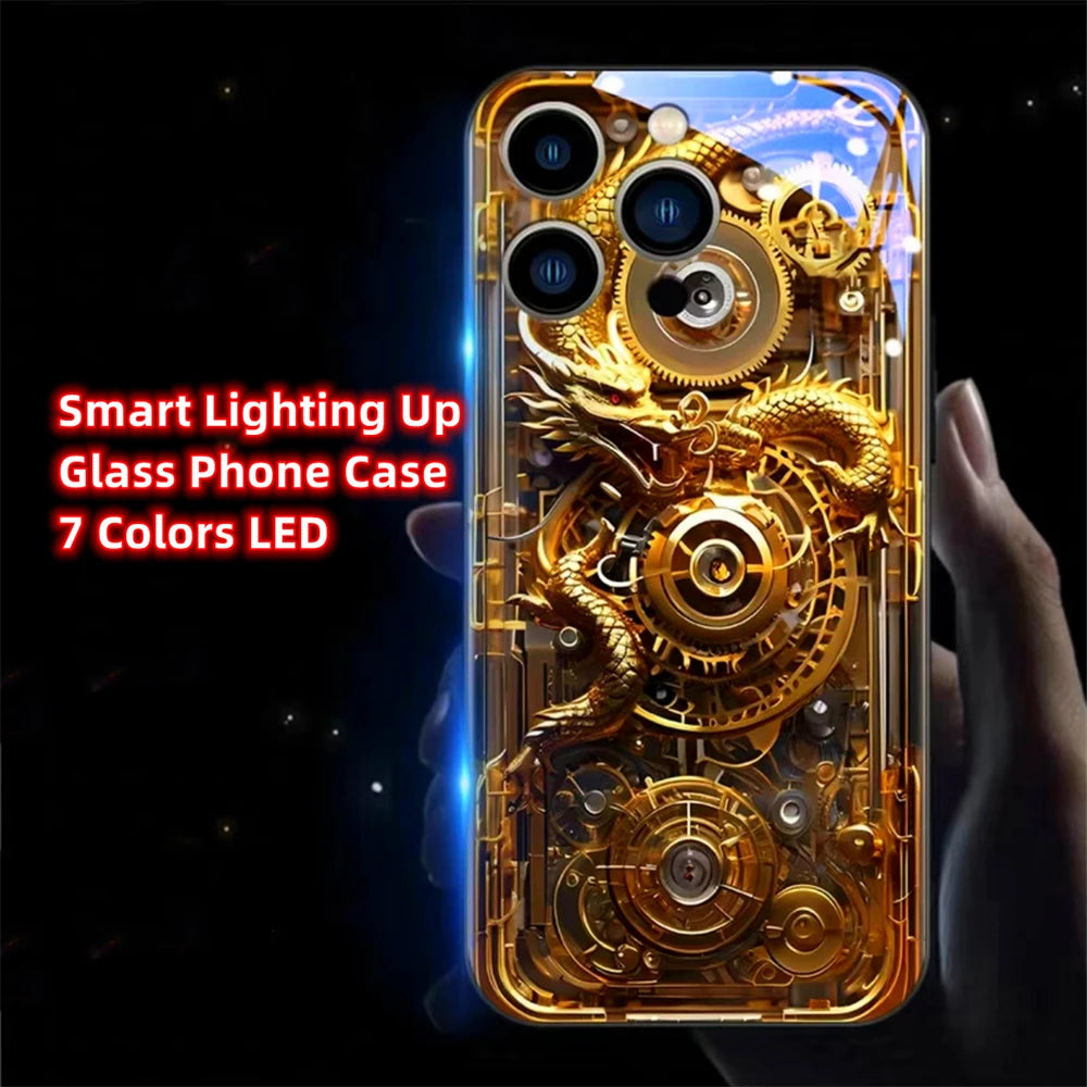 iPhone Black Dragon Phone Case LED Light Glass Shockproof Cover