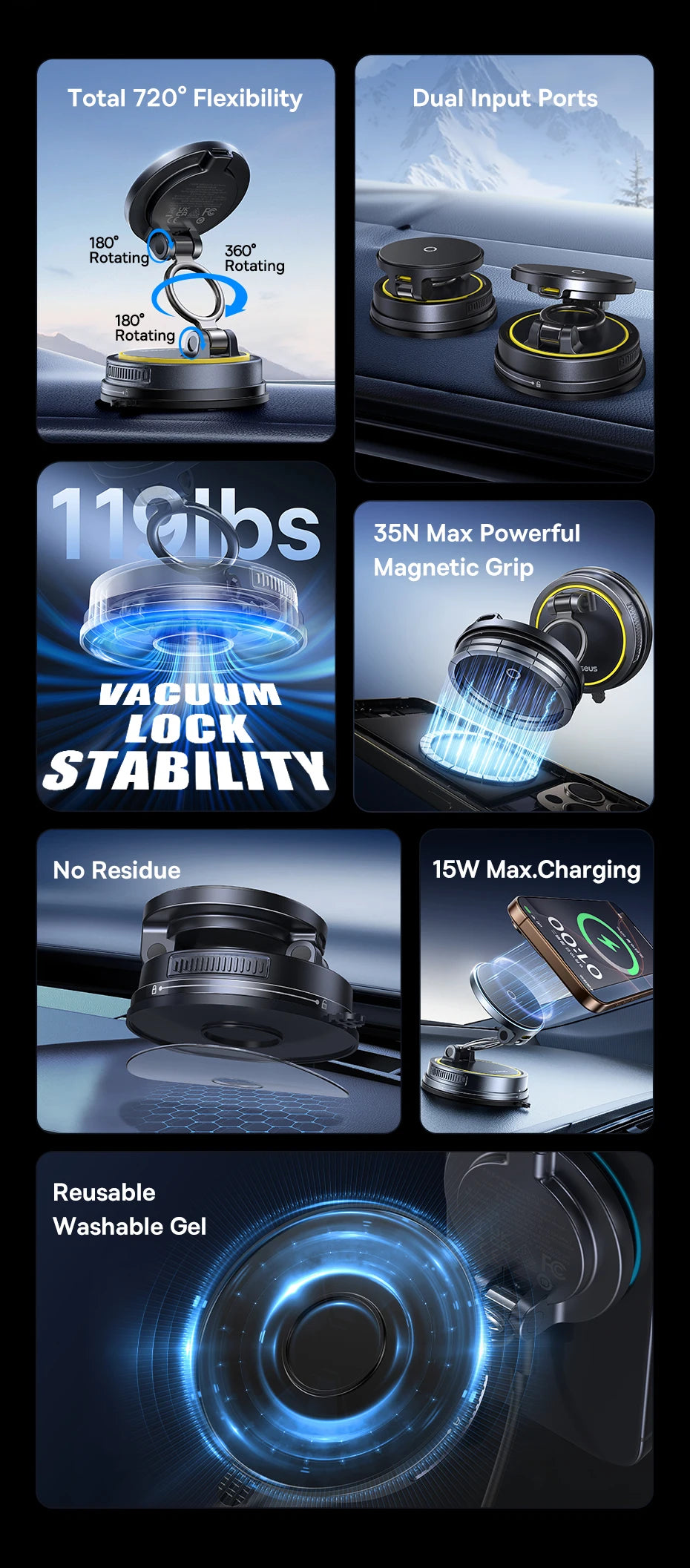 Baseus Wireless Charger Vacuum Magnetic Car Phone Holder