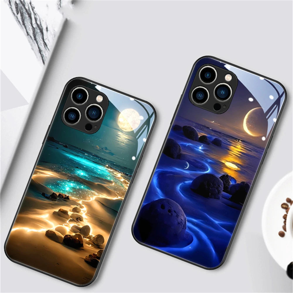 iPhone Beach Smart LED Light Glow Tempered Glass Phone Case