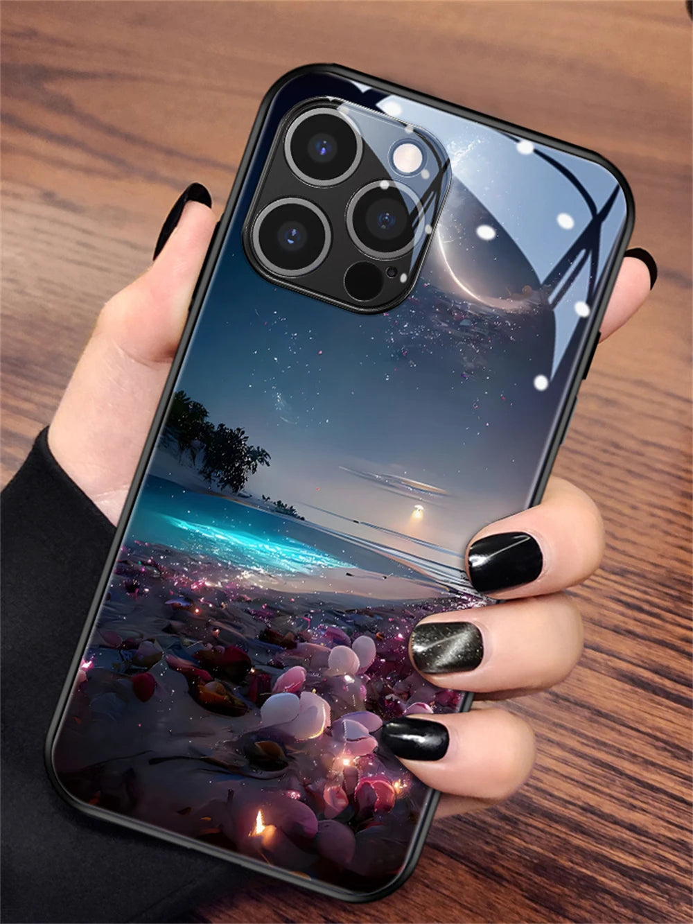 iPhone Beach Smart LED Light Glow Tempered Glass Phone Case
