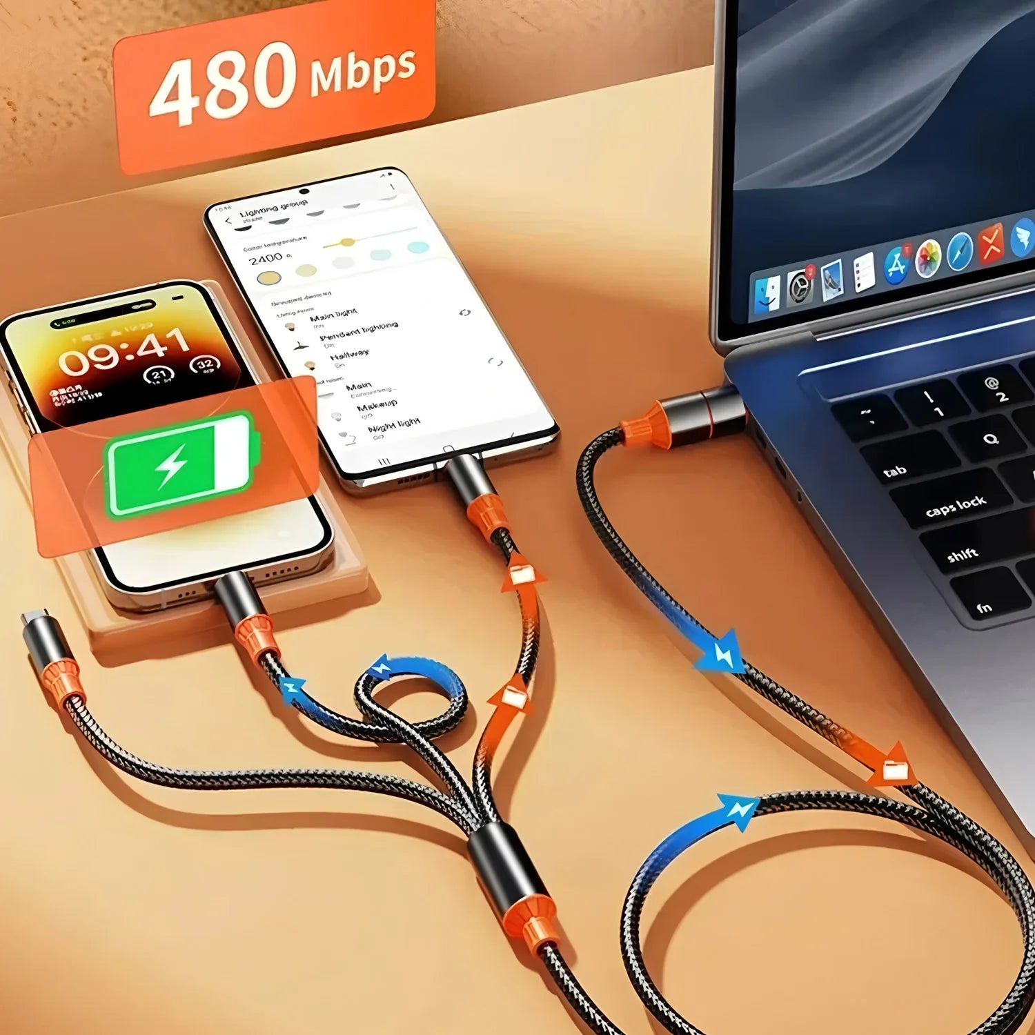 3 in1 Charging Cable Multi Usb Port Multiple Usb Charging Cord Type C Micro Charger Mobile Phone Wire For iPhone 15 14 13 Androi