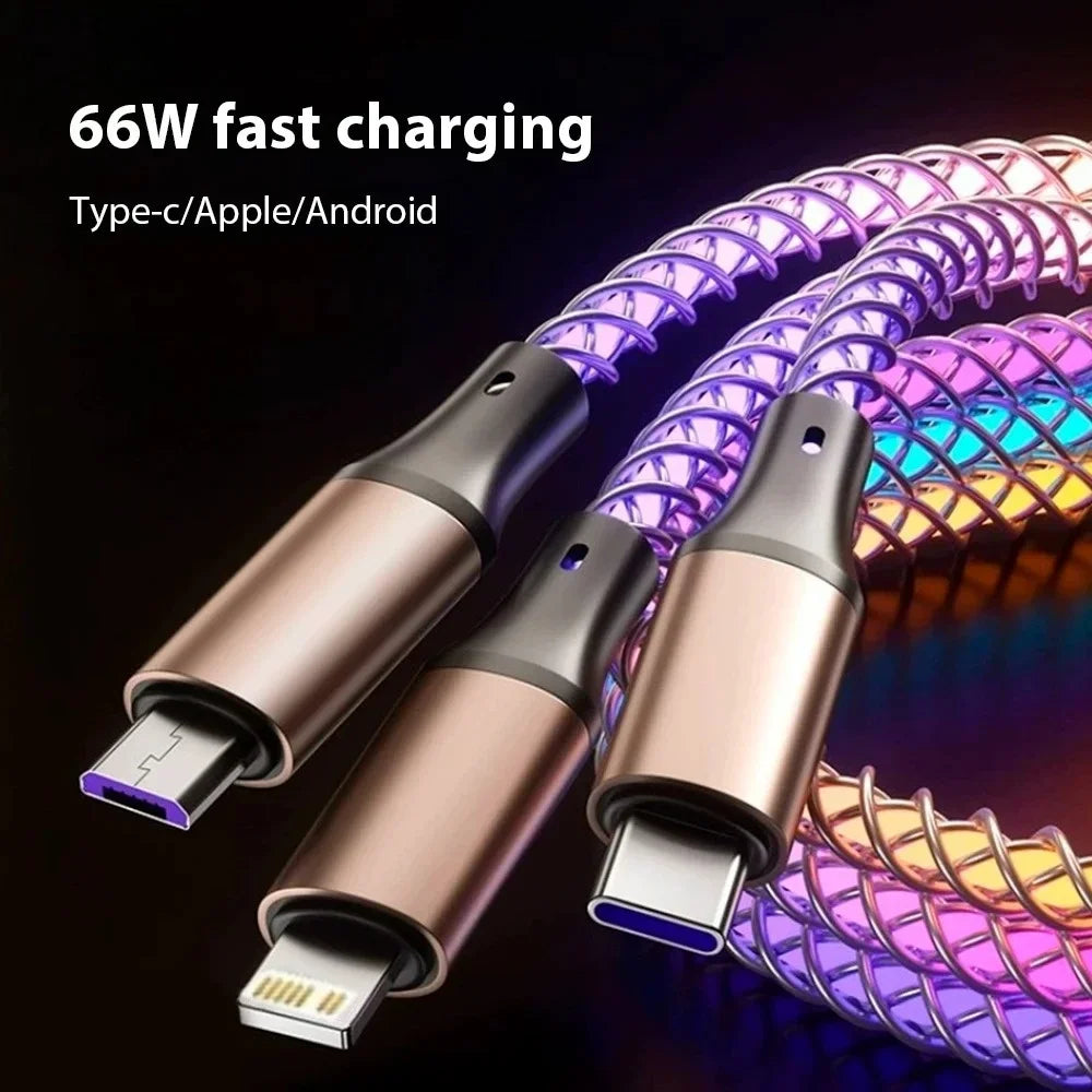 USB C Cable 3 in 1 Colorful Luminous Data Cable