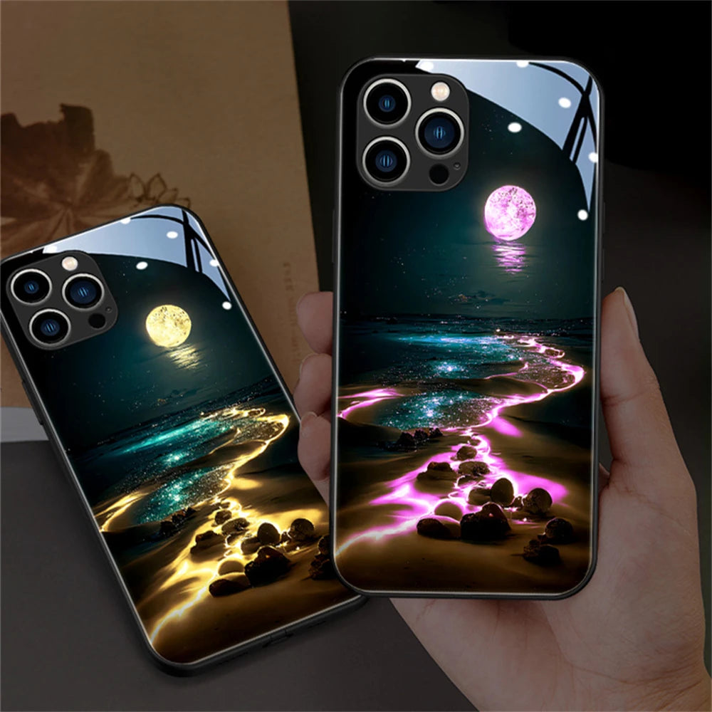 iPhone Beach Smart LED Light Glow Tempered Glass Phone Case