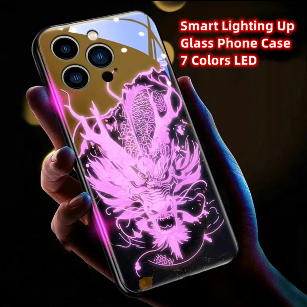 iPhone Black Dragon Phone Case LED Light Glass Shockproof Cover