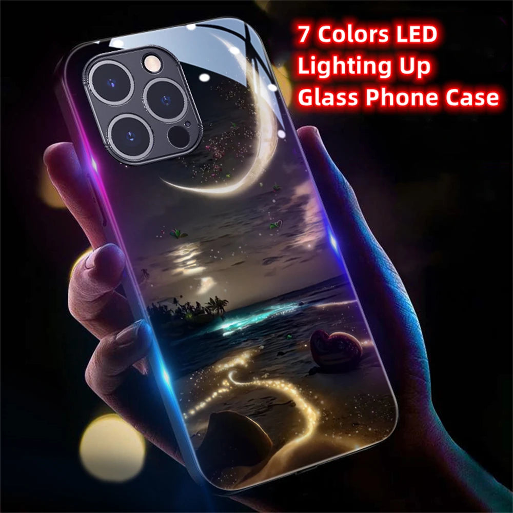 iPhone Beach Smart LED Light Glow Tempered Glass Phone Case