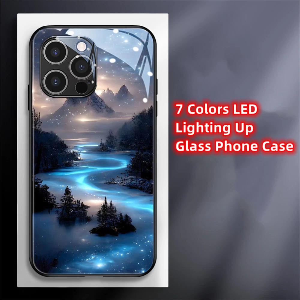 iPhone Beach Smart LED Light Glow Tempered Glass Phone Case