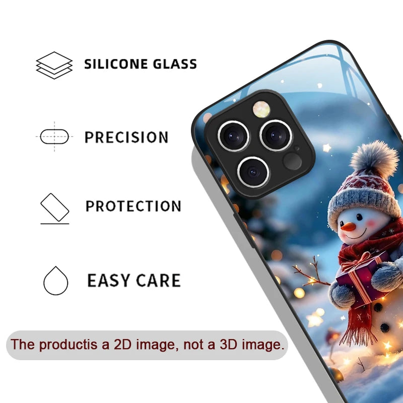 iPhone Winter Christmas Snowman Pattern Tempered Glass Phone Case