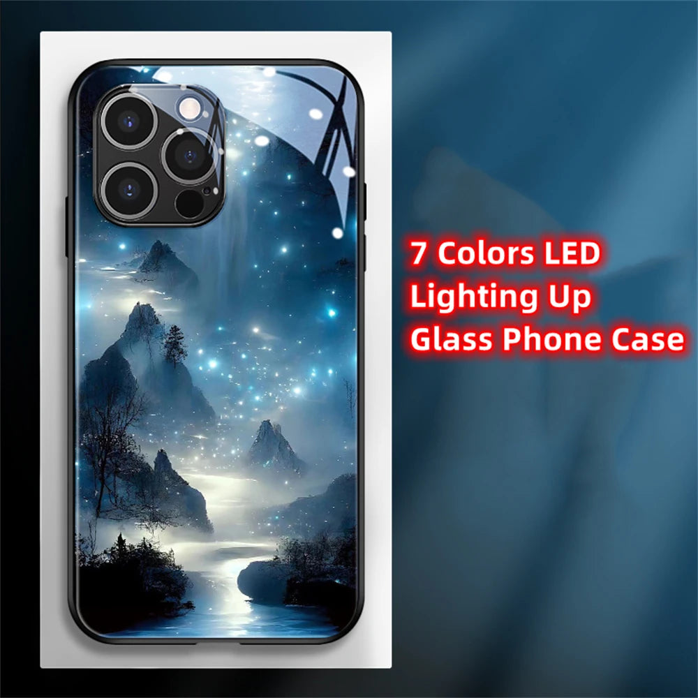 iPhone Beach Smart LED Light Glow Tempered Glass Phone Case