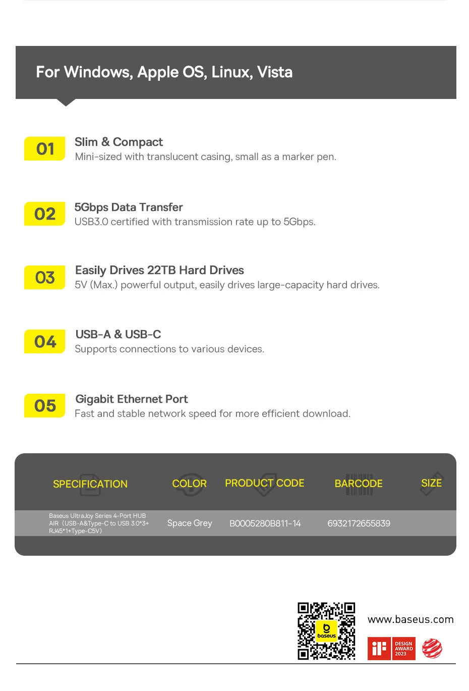 Baseus USB Hub Type-C USB-A Adapter