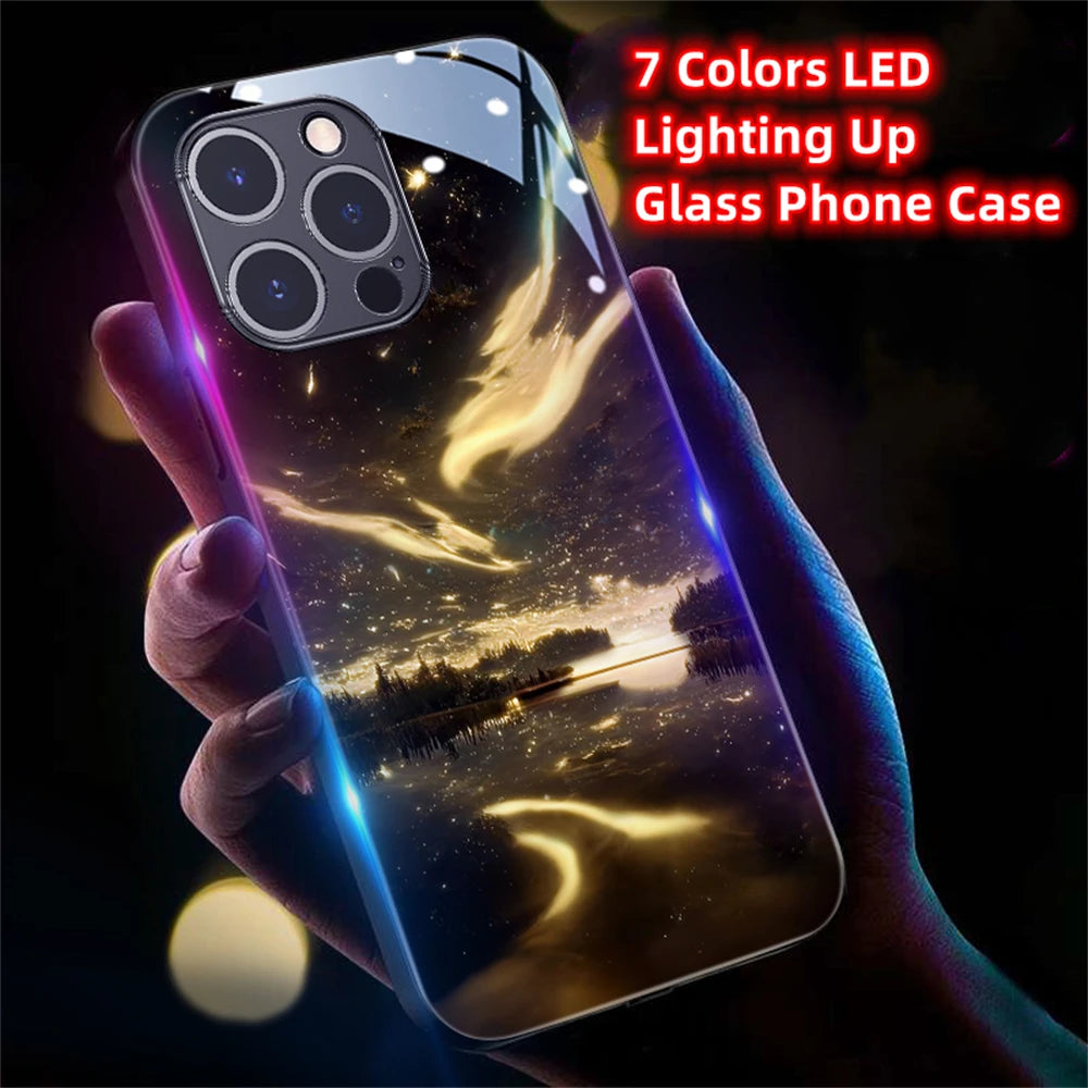 iPhone Beach Smart LED Light Glow Tempered Glass Phone Case