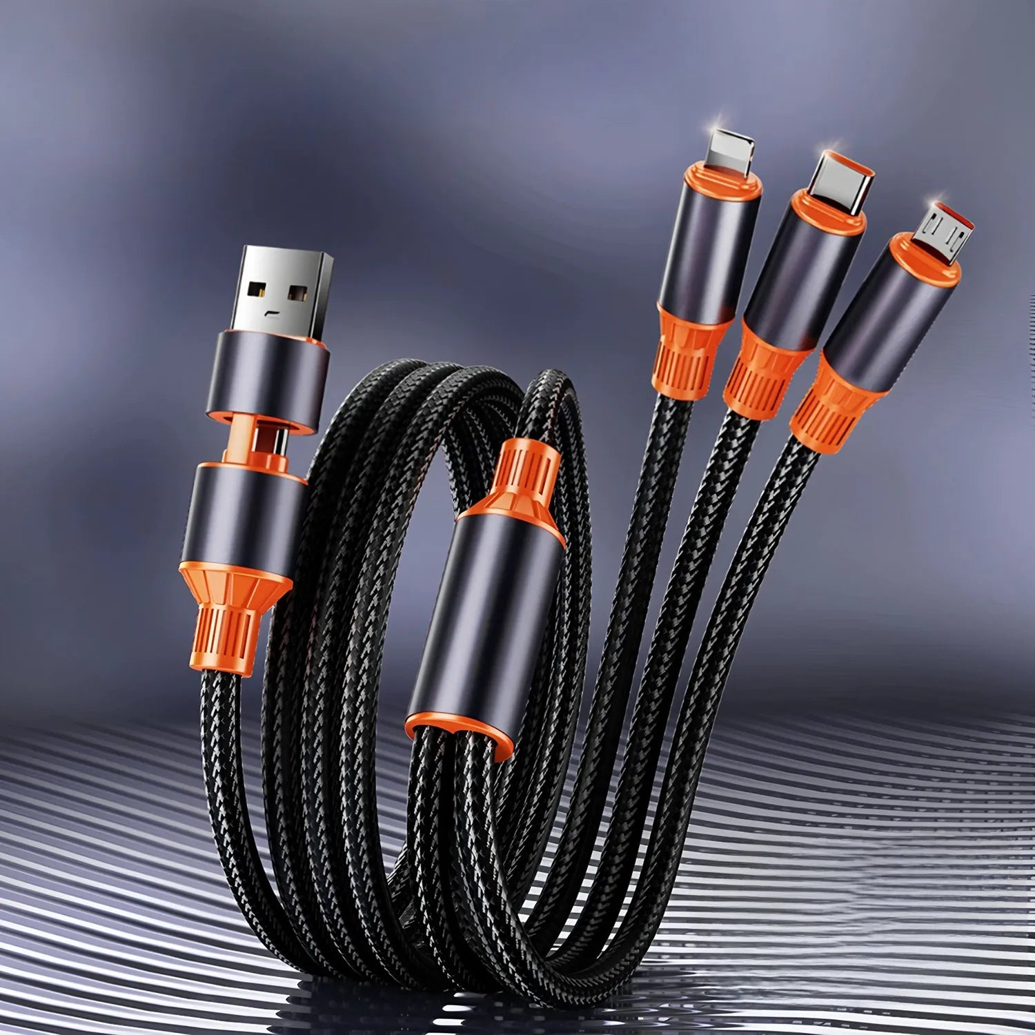 3 in1 Charging Cable Multi Usb Port Multiple Usb Charging Cord Type C Micro Charger Mobile Phone Wire For iPhone 15 14 13 Androi