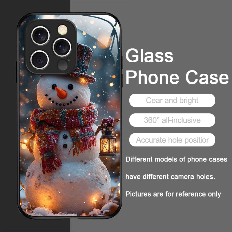 iPhone Winter Christmas Snowman Pattern Tempered Glass Phone Case