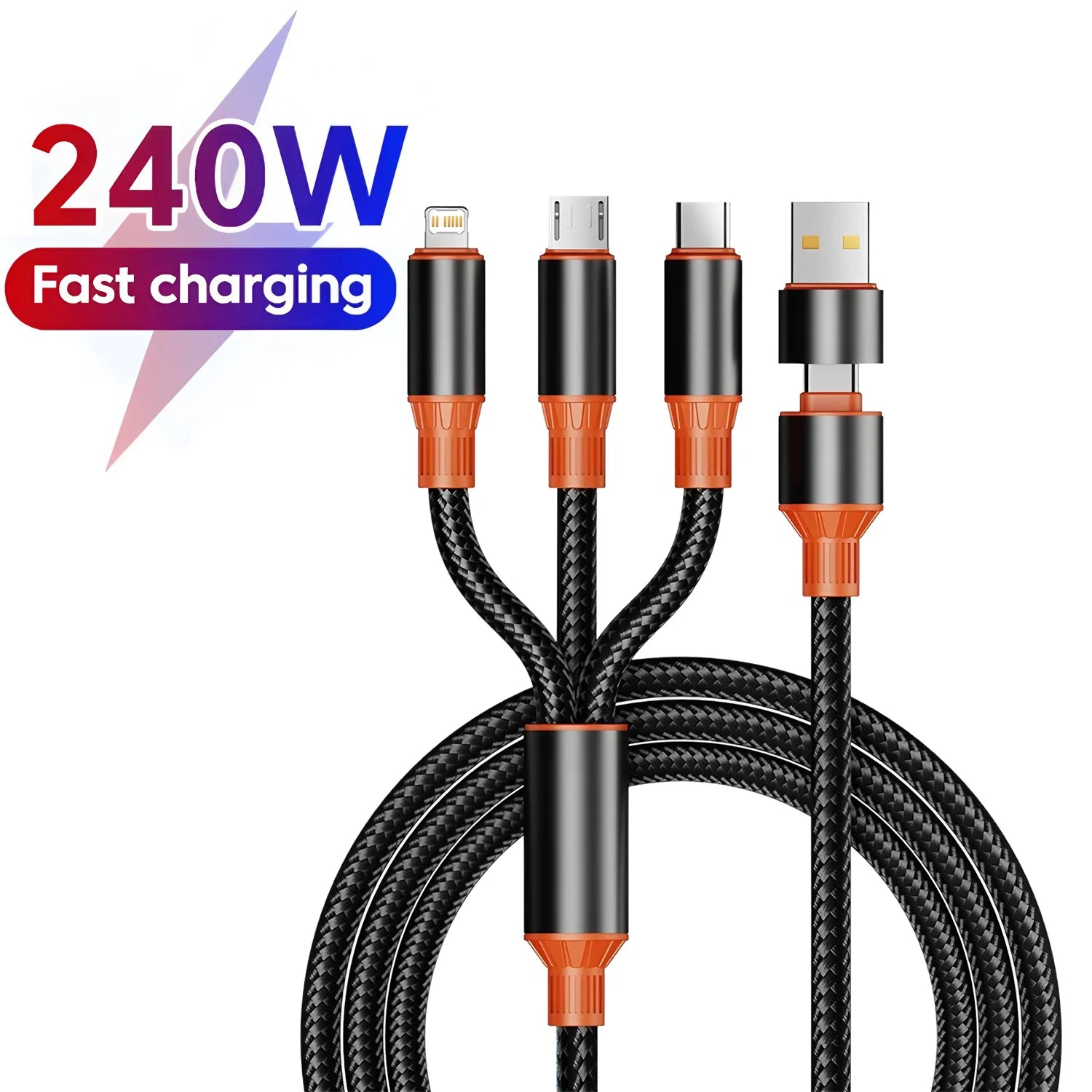 3 in1 Charging Cable Multi Usb Port Multiple Usb Charging Cord Type C Micro Charger Mobile Phone Wire For iPhone 15 14 13 Androi