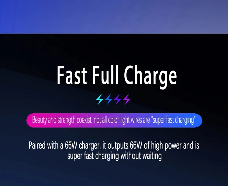 6A Super Fast Charging Colorful Light Data Cable A Drag Three RGB Breathing Gradient Car Charging Cable USB 3 In 1 Universal