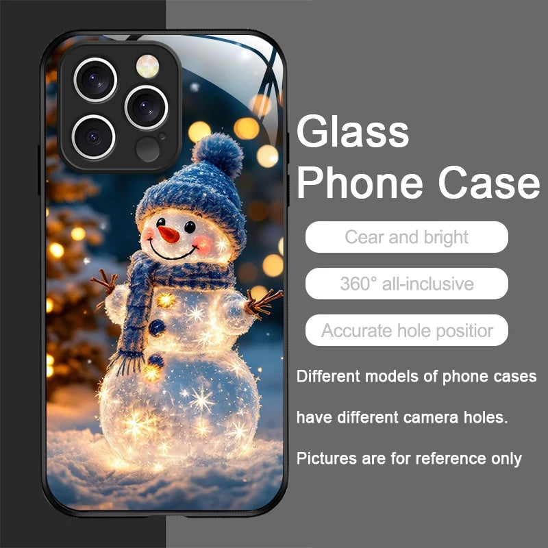 iPhone Winter Christmas Snowman Pattern Tempered Glass Phone Case