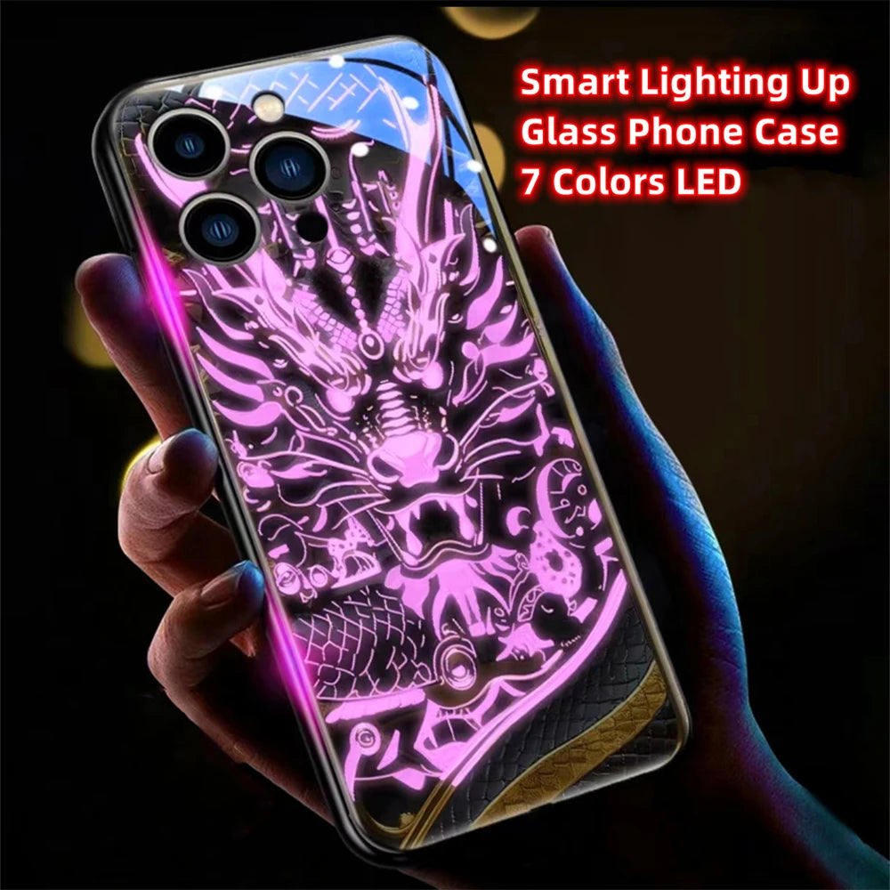 iPhone Black Dragon Phone Case LED Light Glass Shockproof Cover