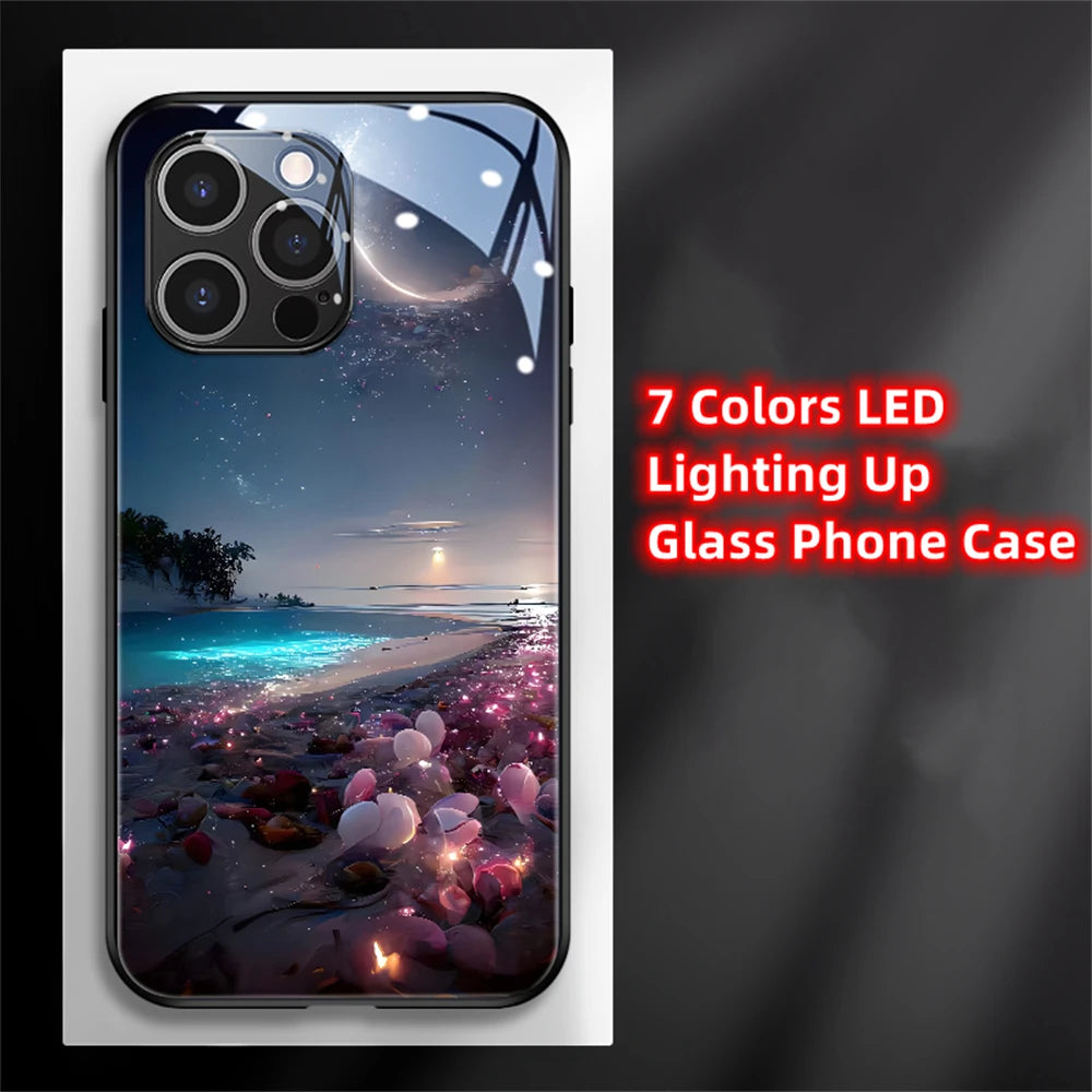 iPhone Beach Smart LED Light Glow Tempered Glass Phone Case