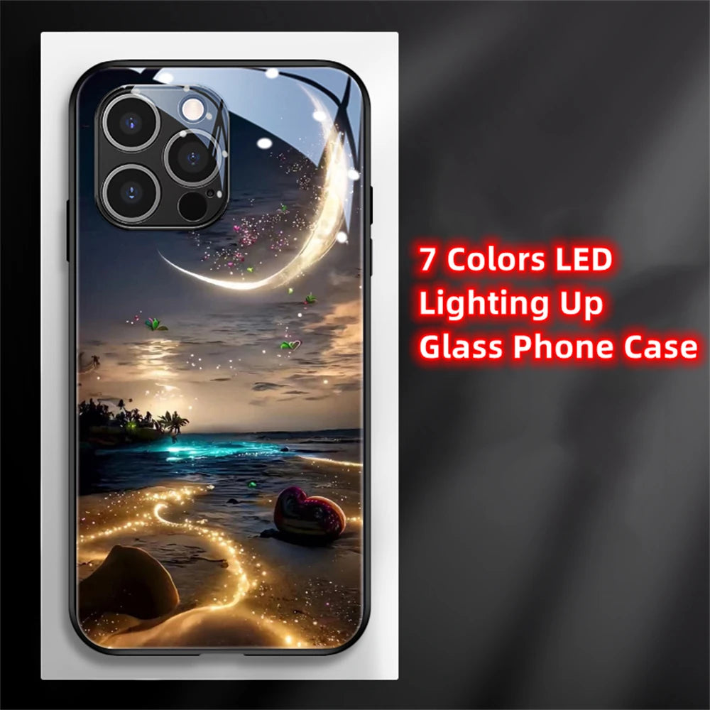 iPhone Beach Smart LED Light Glow Tempered Glass Phone Case