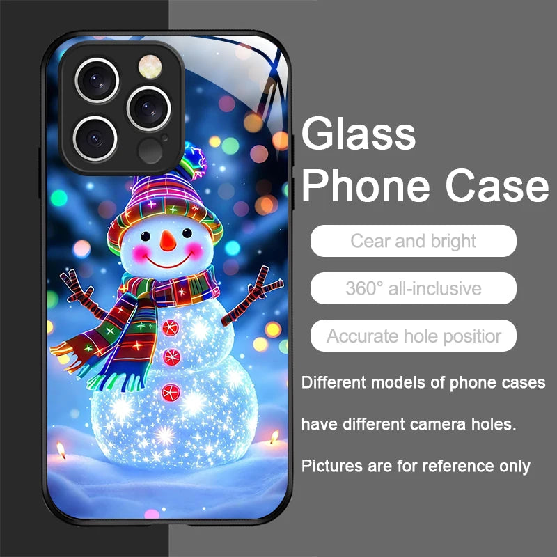 iPhone Winter Christmas Snowman Pattern Tempered Glass Phone Case