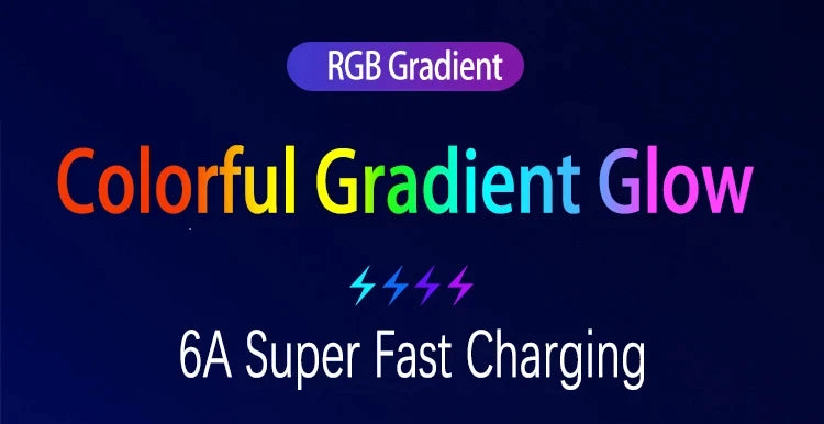 6A Fast Charging Light Gradient Car Charging Cable USB 3 In 1 Universal