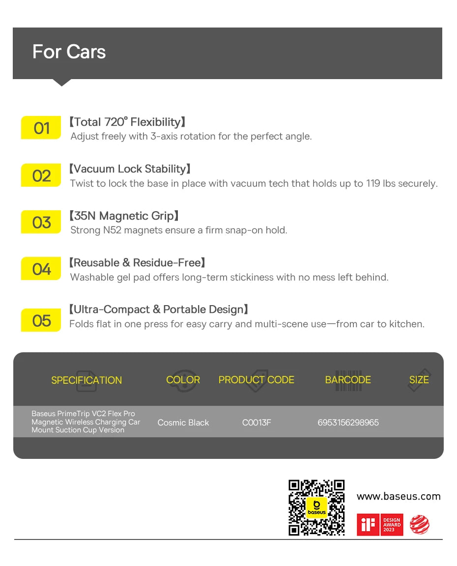 Baseus Wireless Charger Vacuum Magnetic Car Phone Holder