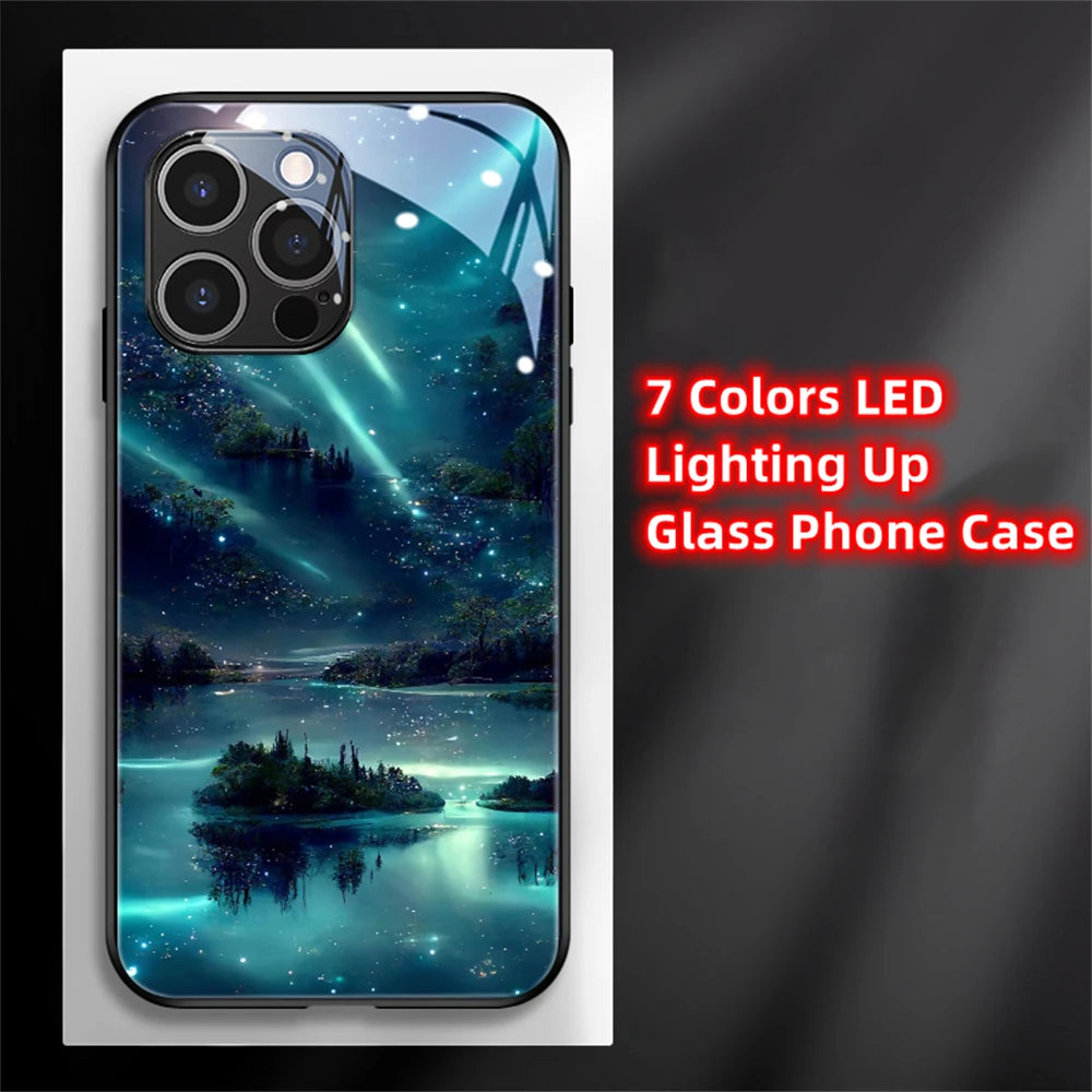 iPhone Beach Smart LED Light Glow Tempered Glass Phone Case