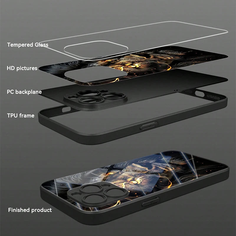 iPhone Lion Tempered Glass Phone Case