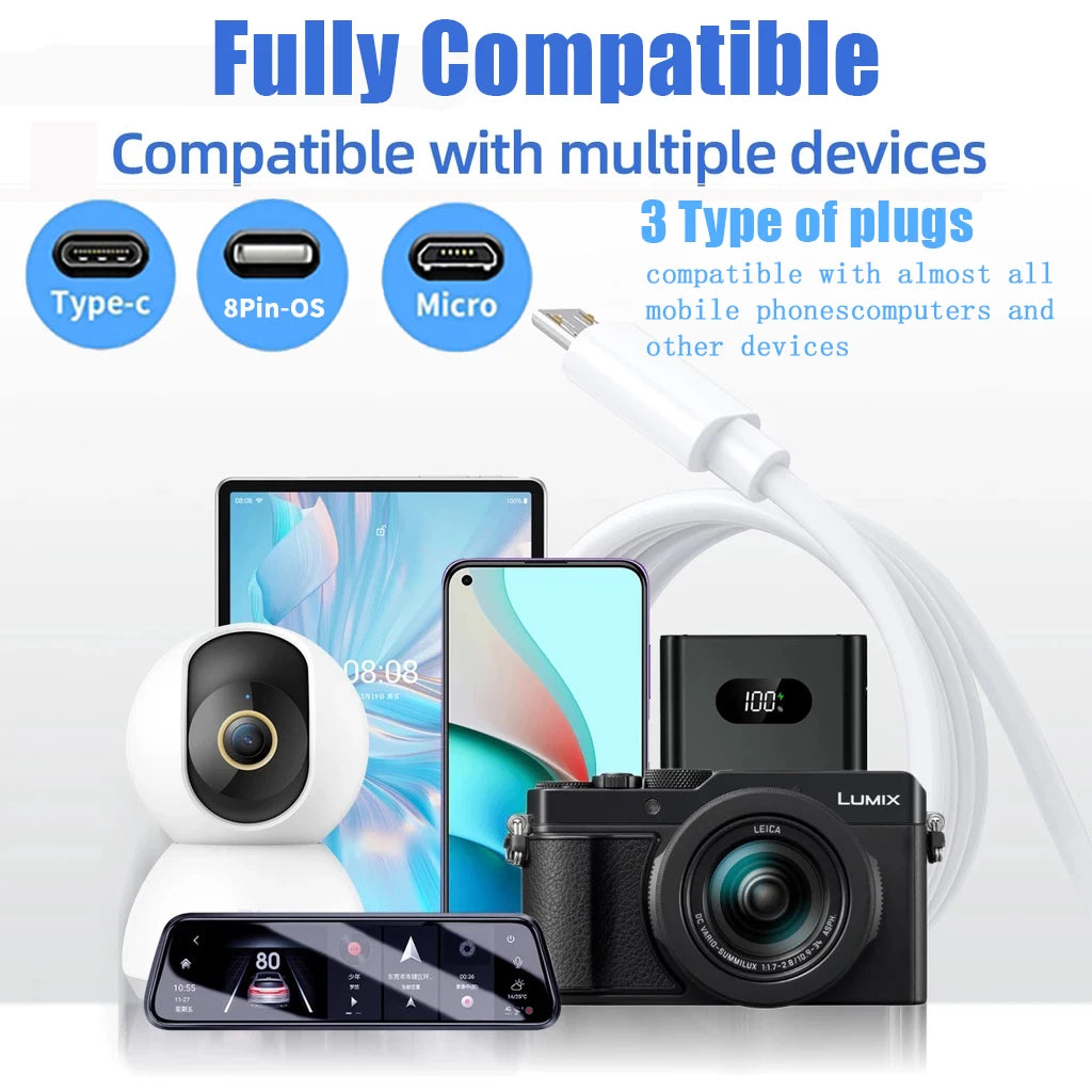 1M 2M 3M 5M 8M 10M Long USB Charging Cable Compatible For iPhone Micro Usb Type C Phone Charger Date Cord Camera Cctv