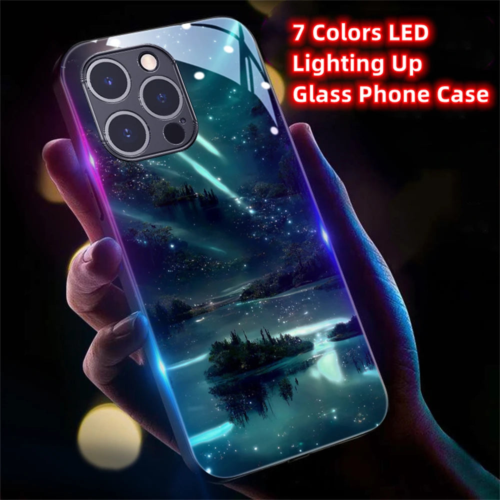 iPhone Beach Smart LED Light Glow Tempered Glass Phone Case