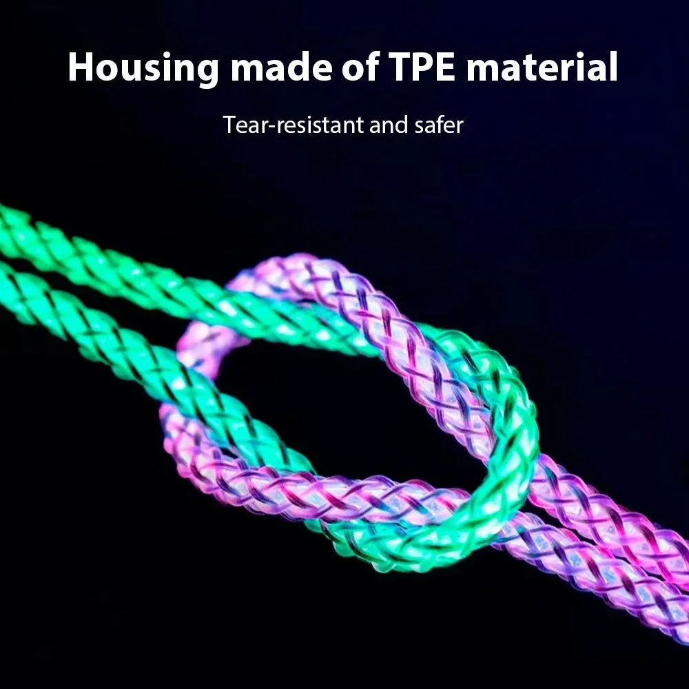 USB C Cable 3 in 1 Colorful Luminous Data Cable