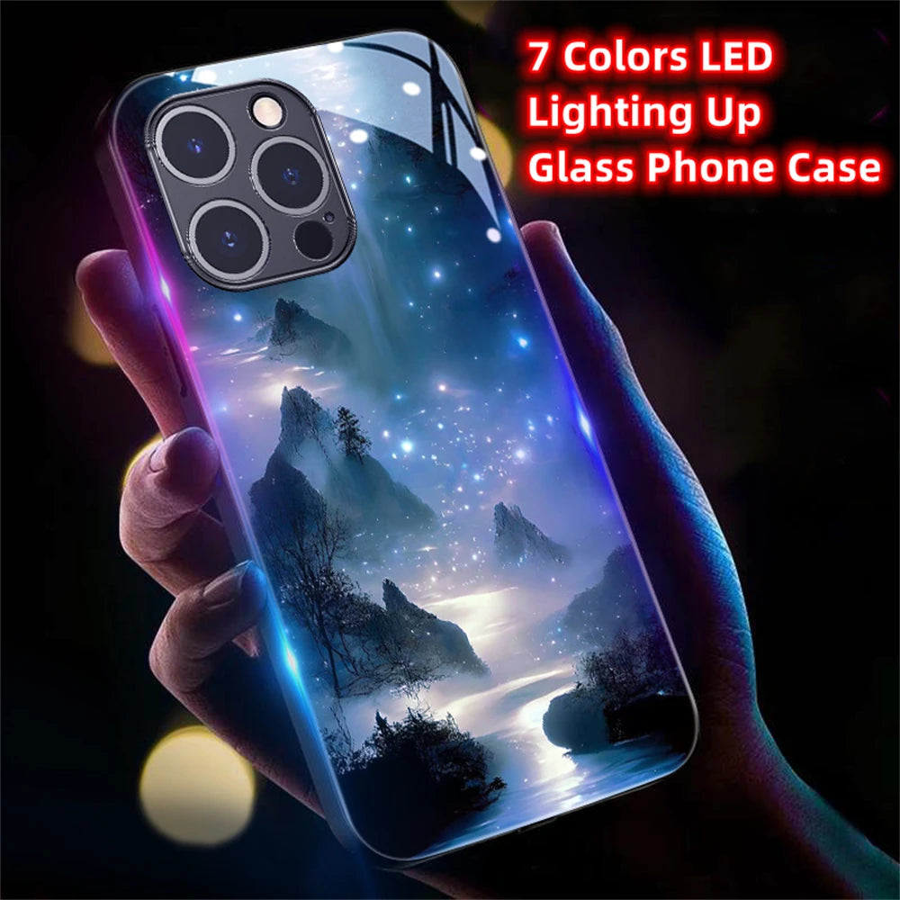 iPhone Beach Smart LED Light Glow Tempered Glass Phone Case
