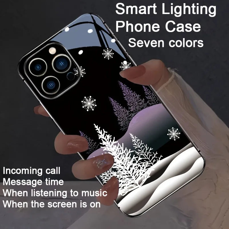 iPhone Tree Snow Night LED Glow In The Dark Phone Cases Christmas Cover