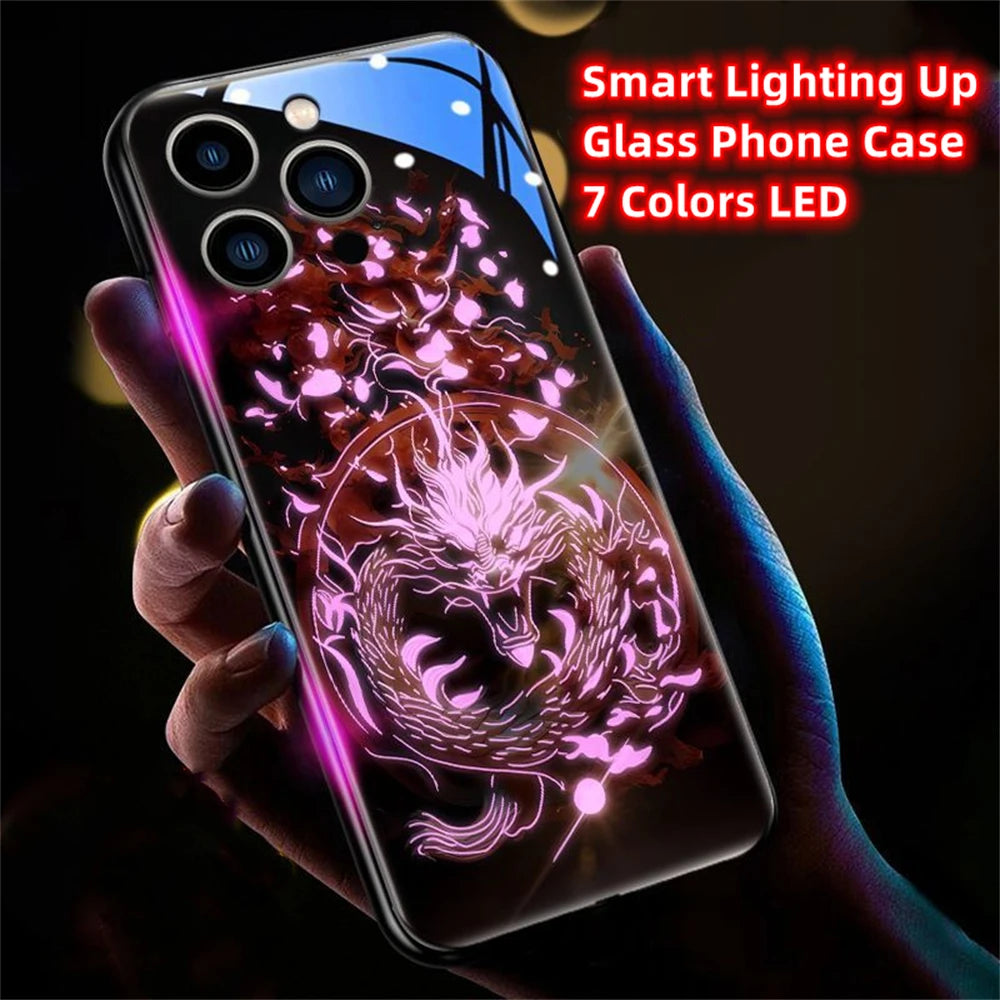 iPhone Black Dragon Phone Case LED Light Glass Shockproof Cover