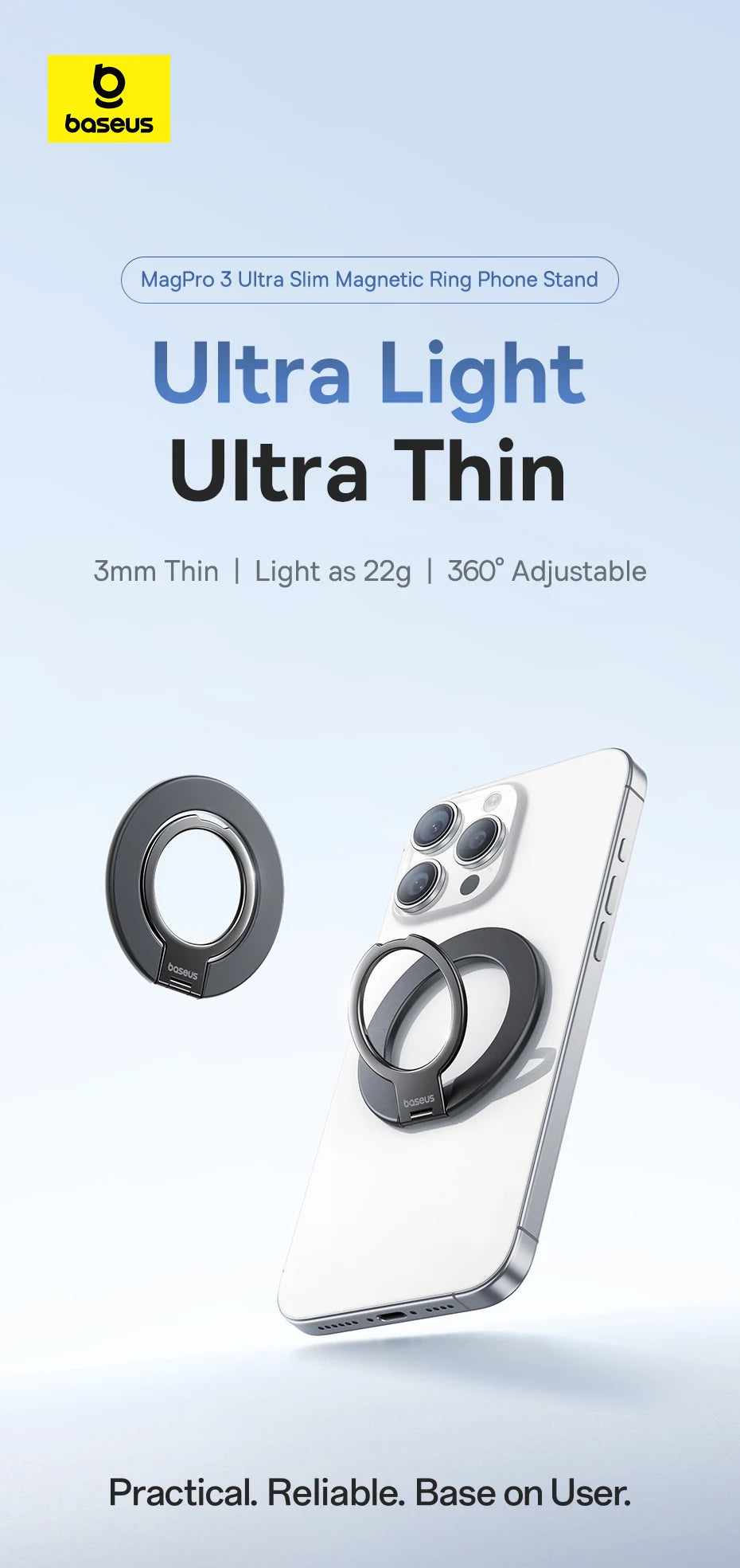 Baseus Ultra Thin Magnetic Ring Stand 360° Rotation 180°