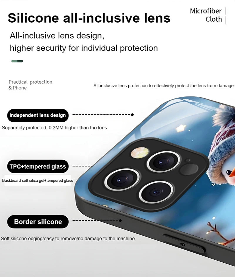iPhone Winter Christmas Snowman Pattern Tempered Glass Phone Case